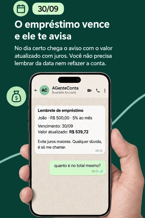 30/09 · O empréstimo vence e ele te avisa: o vencimento do
                      empréstimo do João, R$ 500,00 a 5% ao mês, atualizado para
                      R$ 539,72.